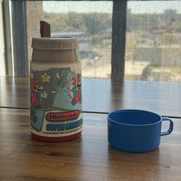 VTG 1988 Aladdin Super Mario Nintendo Plastic Lunchbox Thermos Cup Lunch Box RD - Picture 13 of 16